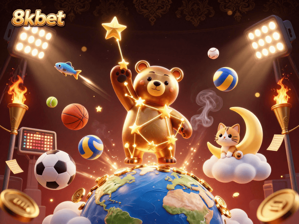 Engage in thrilling casino action with 8xbet's dynamic constellation-themed illustration showcasing sports betting excitement.