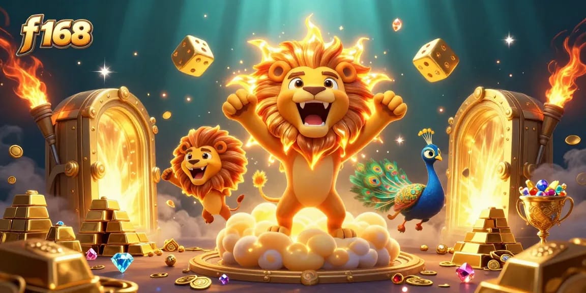 Spin the reels with f 168 as golden treasures and vibrant casino elements come alive in this stunning 3D scene.