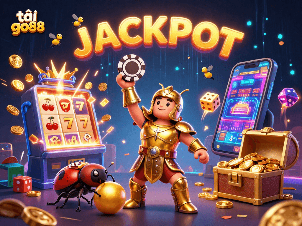 Spin to win with tải go88: 3D cartoon beetles celebrating a casino jackpot!