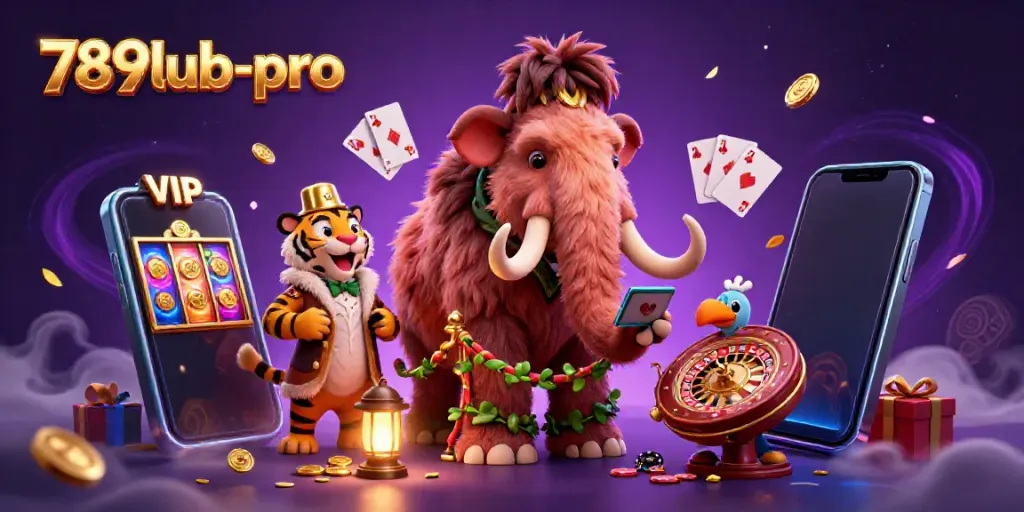 Experience casino excitement with the vibrant 789lub-pro digital illustration filled with lively characters and game elements.