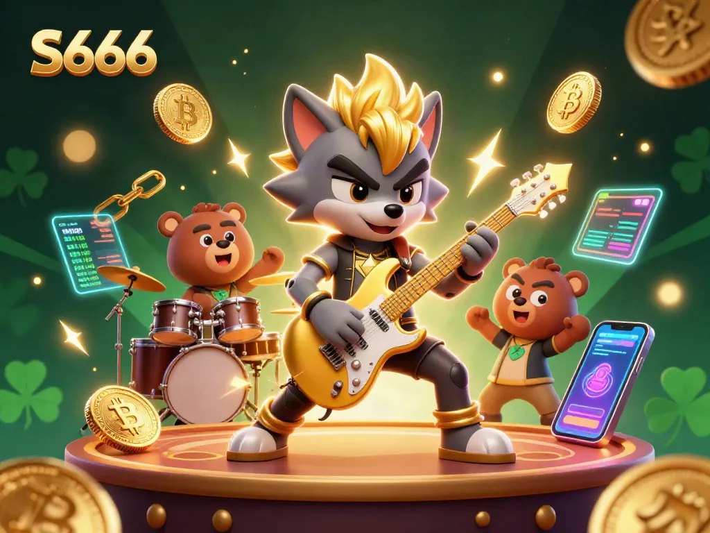 Experience thrilling games at S666 Casino with energetic characters on a vibrant gaming stage.