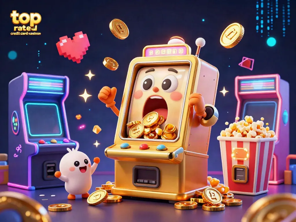 Experience the excitement with top rated credit card casinos in this vibrant 3D casino illustration.