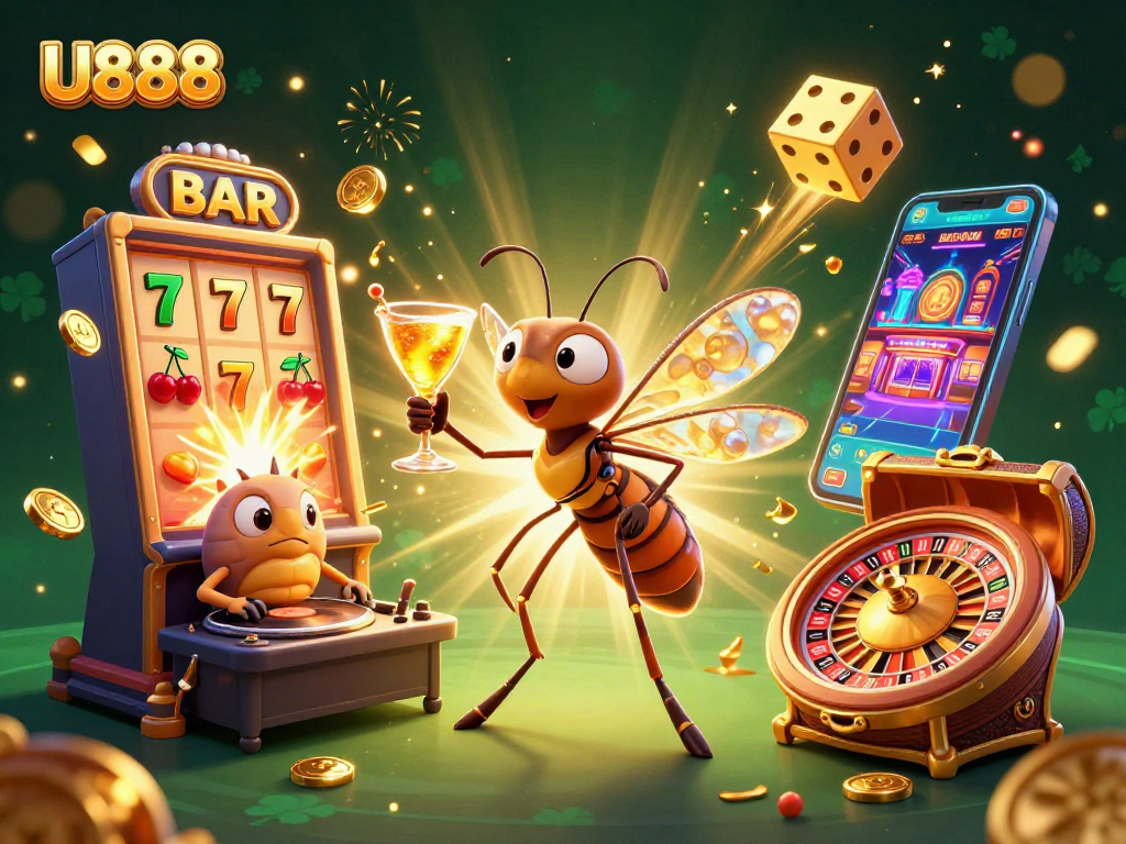 Experience thrilling casino action with U888's animated characters in an enchanting 3D scene.