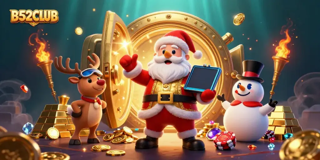 Play thrilling games at B52CLUB with festive characters in a dazzling casino.