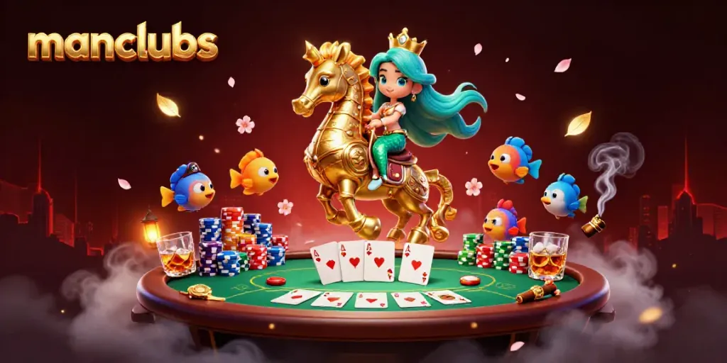 Experience thrilling manclubs gameplay with vibrant characters and poker elements in this immersive scene.