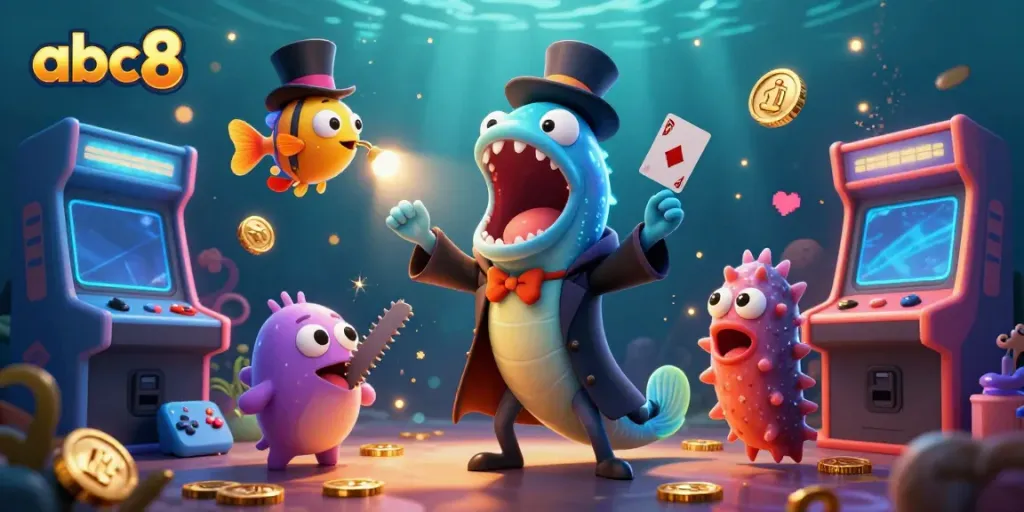 Experience the thrill of abc8's underwater casino with vibrant characters and game elements.