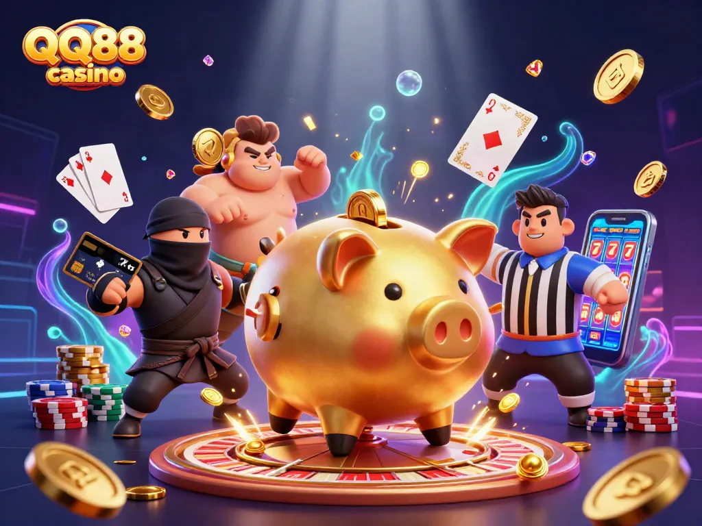 Explore exciting gameplay at QQ88 casino with vibrant characters and casino elements.