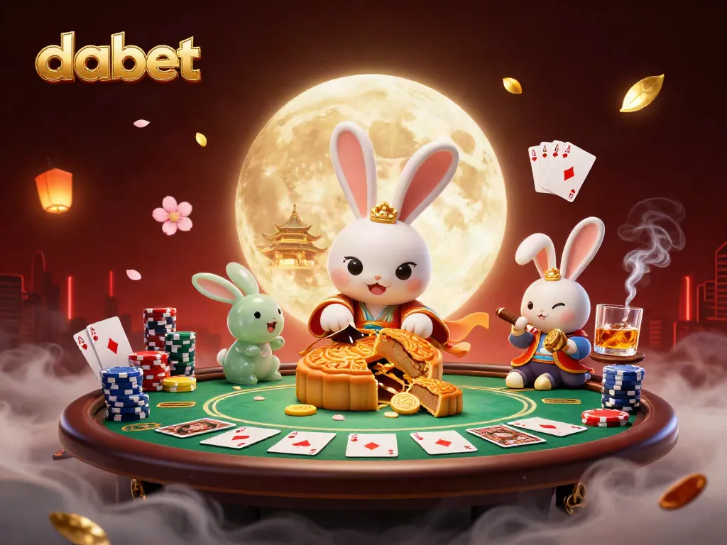 Experience the enchanting dabet environment with a moon rabbit crafting poker chips from mooncakes.