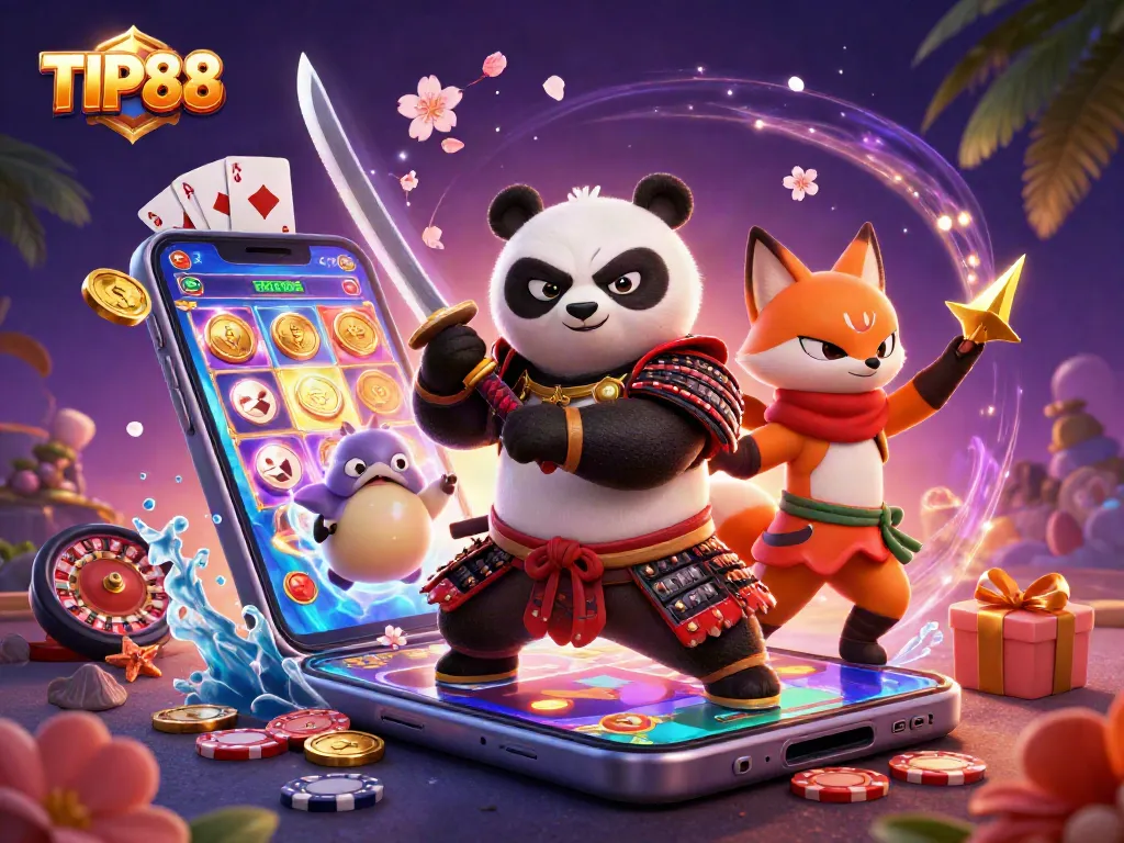 Experience thrilling games and rewards with TIP88's vibrant casino adventure featuring dynamic characters.