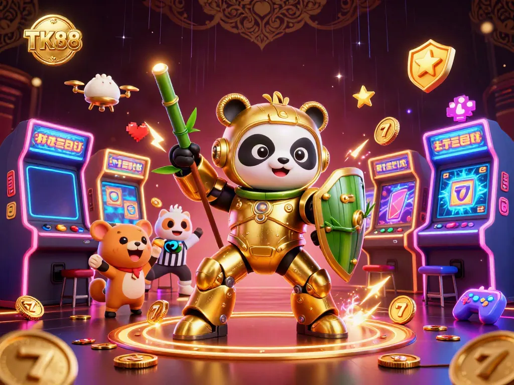 Experience exciting casino action with TK88, featuring colorful gaming elements and lively characters in a vivid 3D scene.