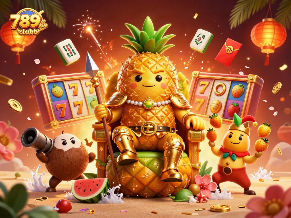 Experience the excitement at 789clubb casino with a vibrant scene of golden symbols and lively characters.