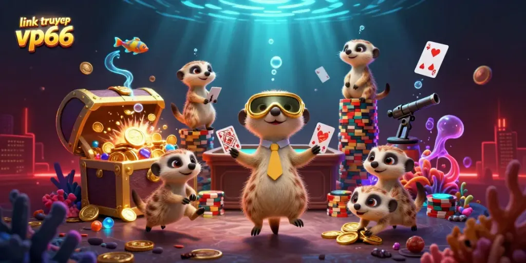 Engage with thrilling games at link truy cập vp66, featuring a dynamic meerkat casino scene.