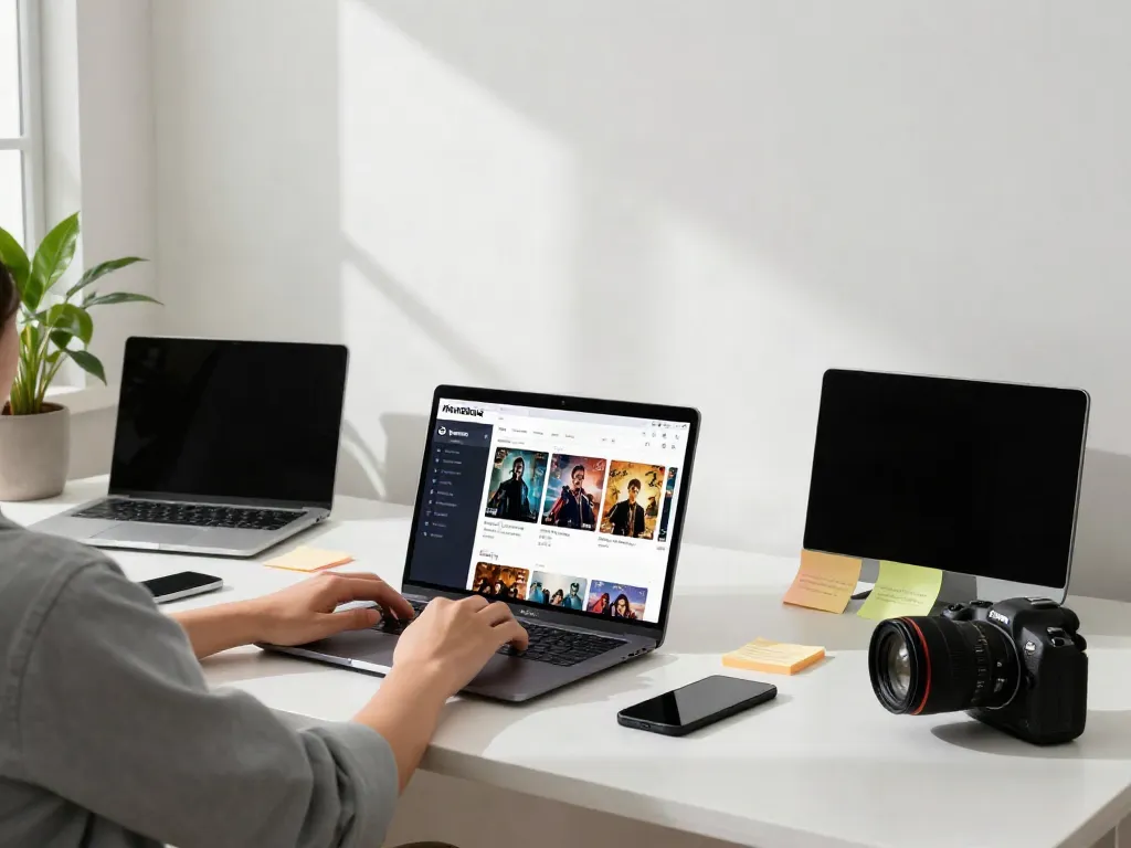 Movie Box old version user accessing app in modern workspace.