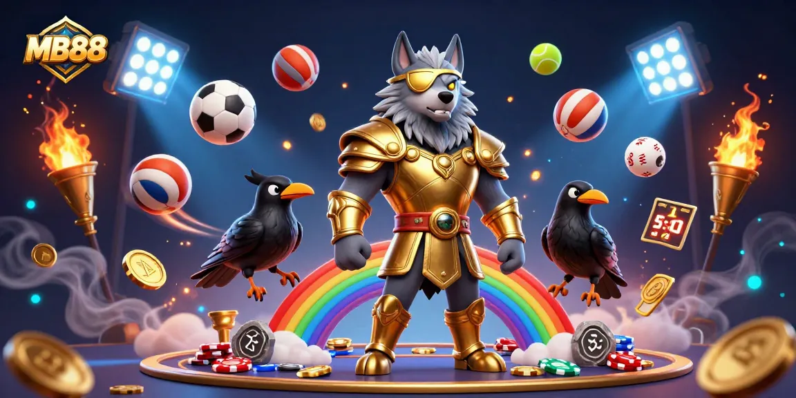 Experience thrilling moments at MB88 with dynamic sports elements, vibrant casino atmosphere, and captivating characters.