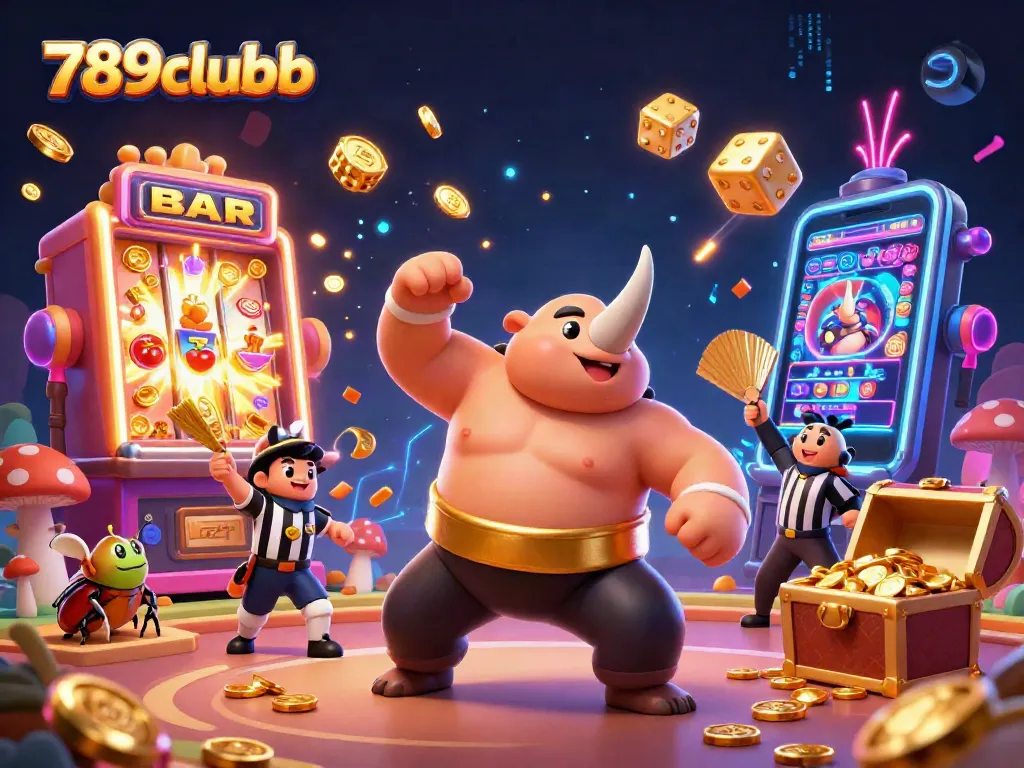 Experience thrilling gambling action with 789clubb's vibrant casino scene featuring a sumo beetle champion.