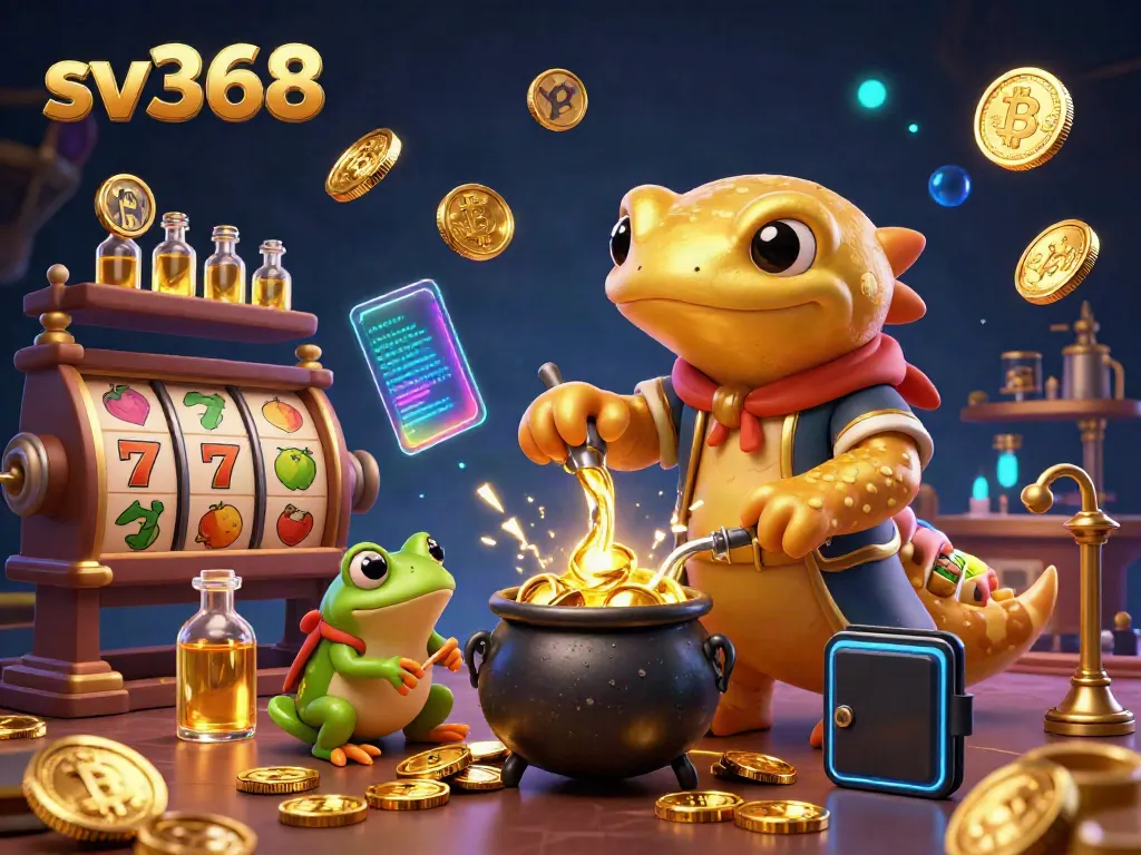 Experience the thrilling world of sv368 with a golden salamander alchemist creating gold coins in a bustling casino.