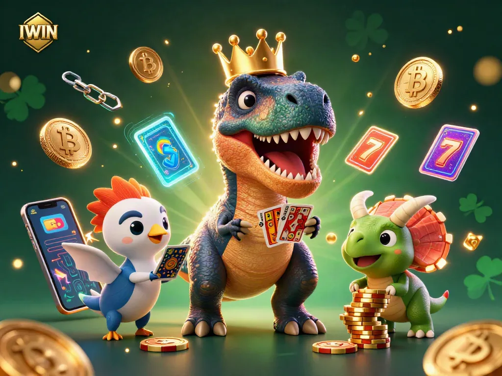 Join the fun at IWIN with a vibrant scene featuring playful characters and exciting casino elements.