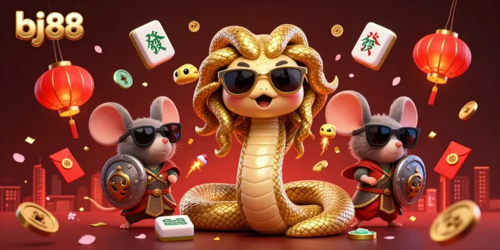 Engage in thrilling gameplay with bj88's immersive 3D Casino illustration showcasing Medusa and a warrior mouse.