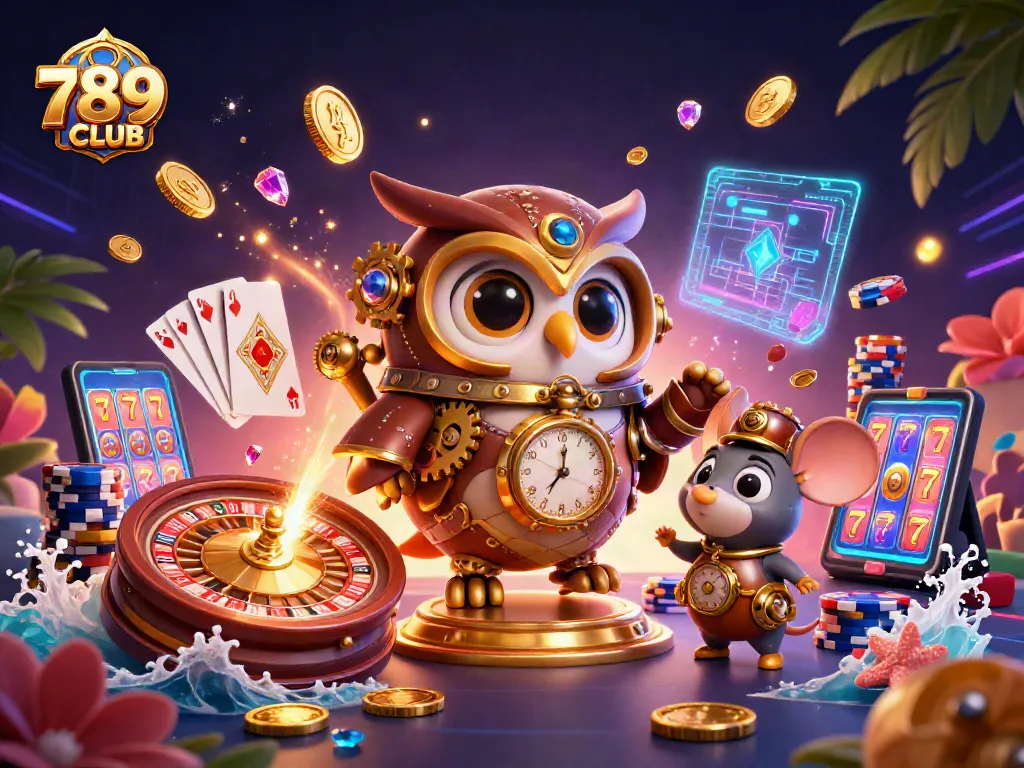 Play exciting games at 789CLUB with vibrant 3D casino illustration showcasing character elements.