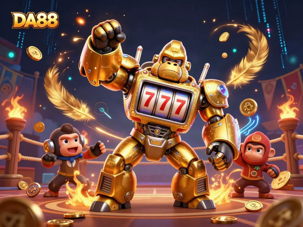 Experience the thrill of winning at DA88 with a dynamic gaming arena and transformer-style mech.