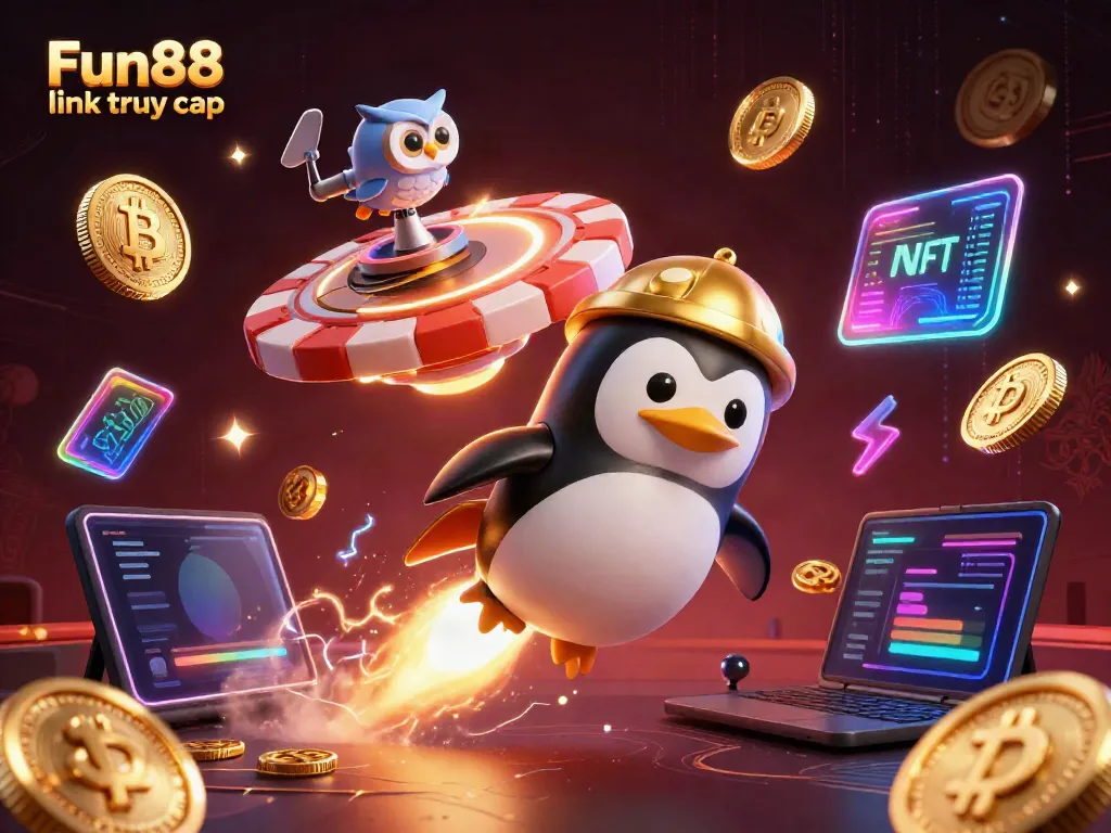 Experience thrilling action with Fun88 link truy cập as a penguin zips toward a cosmic casino.