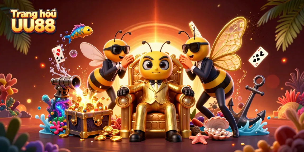 Join the action at Trang chủ UU88 with a thrilling 3D casino scene featuring vibrant characters and game elements.