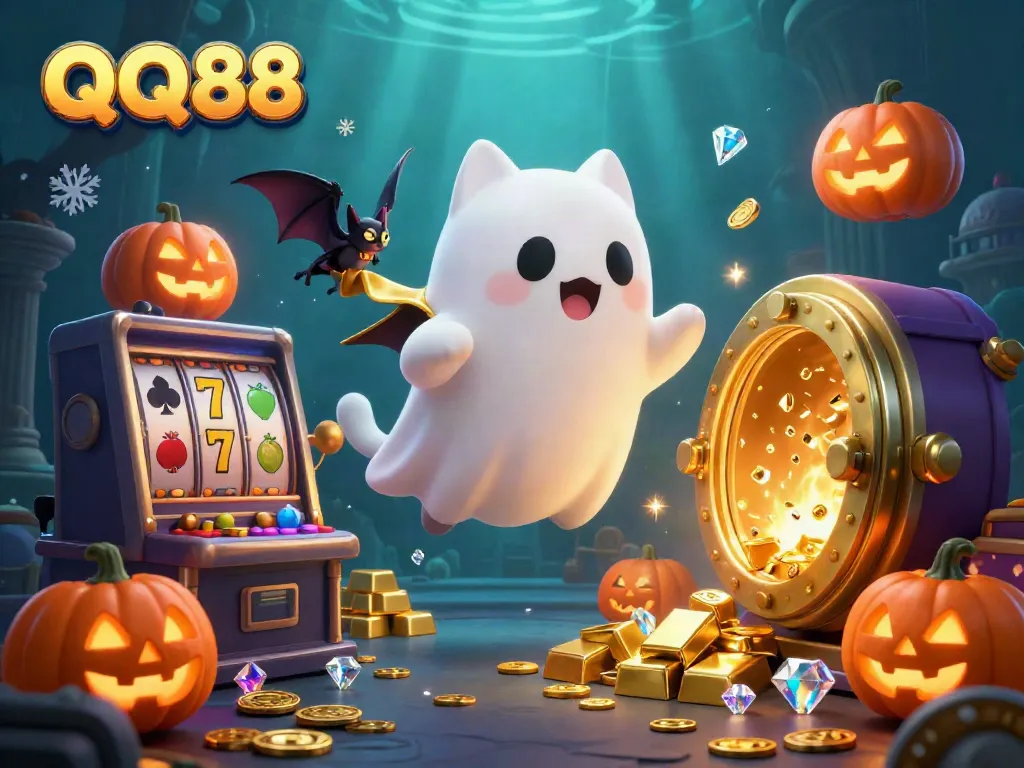 Experience the thrilling excitement of QQ88 in this animated casino scene with treasures and fun characters.