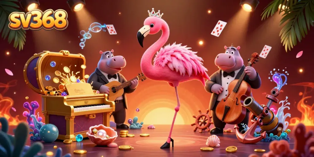 Experience the excitement of sv368 with a colorful casino scene featuring lively characters and captivating game elements.