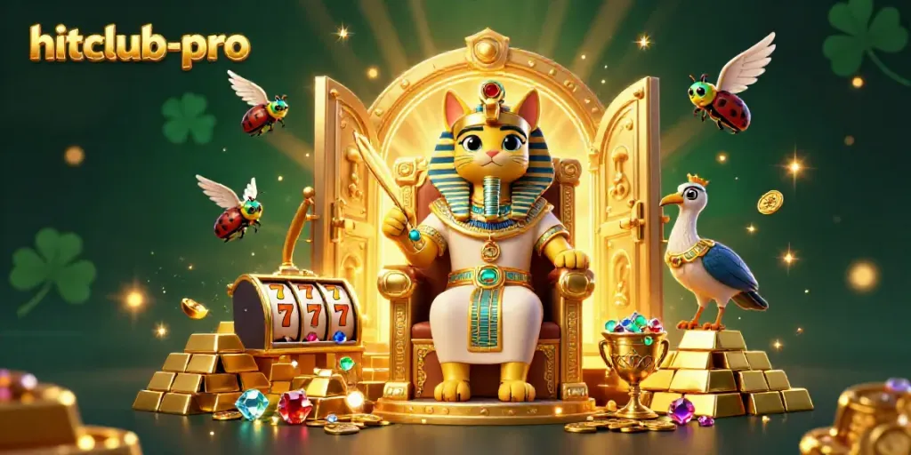 Experience the vibrant win potential at hitclub-pro with this rich casino illustration of treasure and gameplay elements.