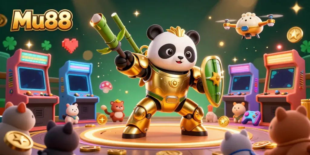 Experience thrilling gameplay at Mu88 with a vibrant 3D casino scene filled with exciting characters and gaming elements.