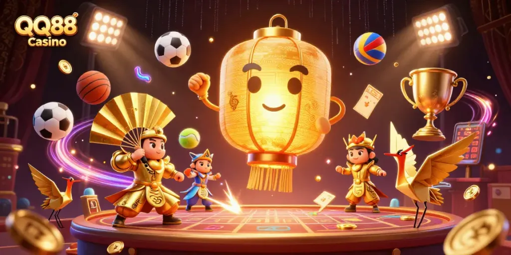 Experience excitement at QQ88 casino with golden lantern spirit and dynamic gaming elements