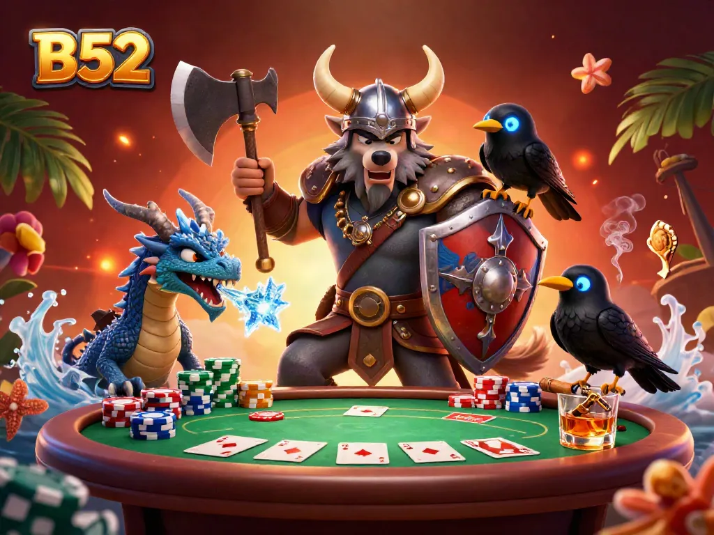 Engage with the thrilling B52 poker experience, featuring vibrant characters and high-stakes elements.