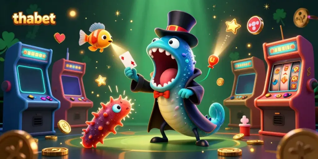 Experience thrilling card tricks and magic at thabet's vibrant casino scene with glowing game elements.
