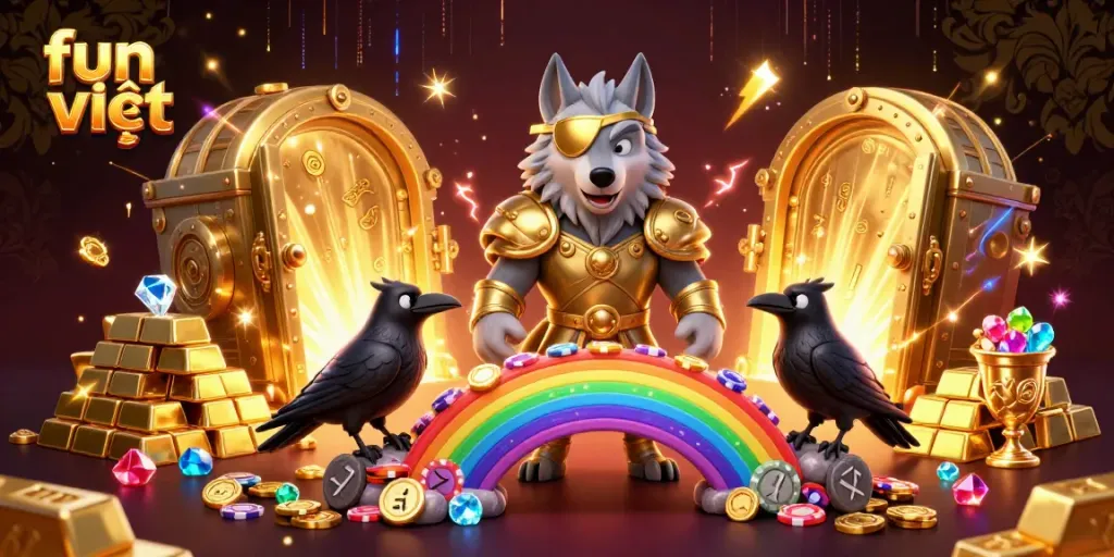 Experience the thrill of fun việt as a cartoon Odin and ravens navigate a dazzling casino adventure.
